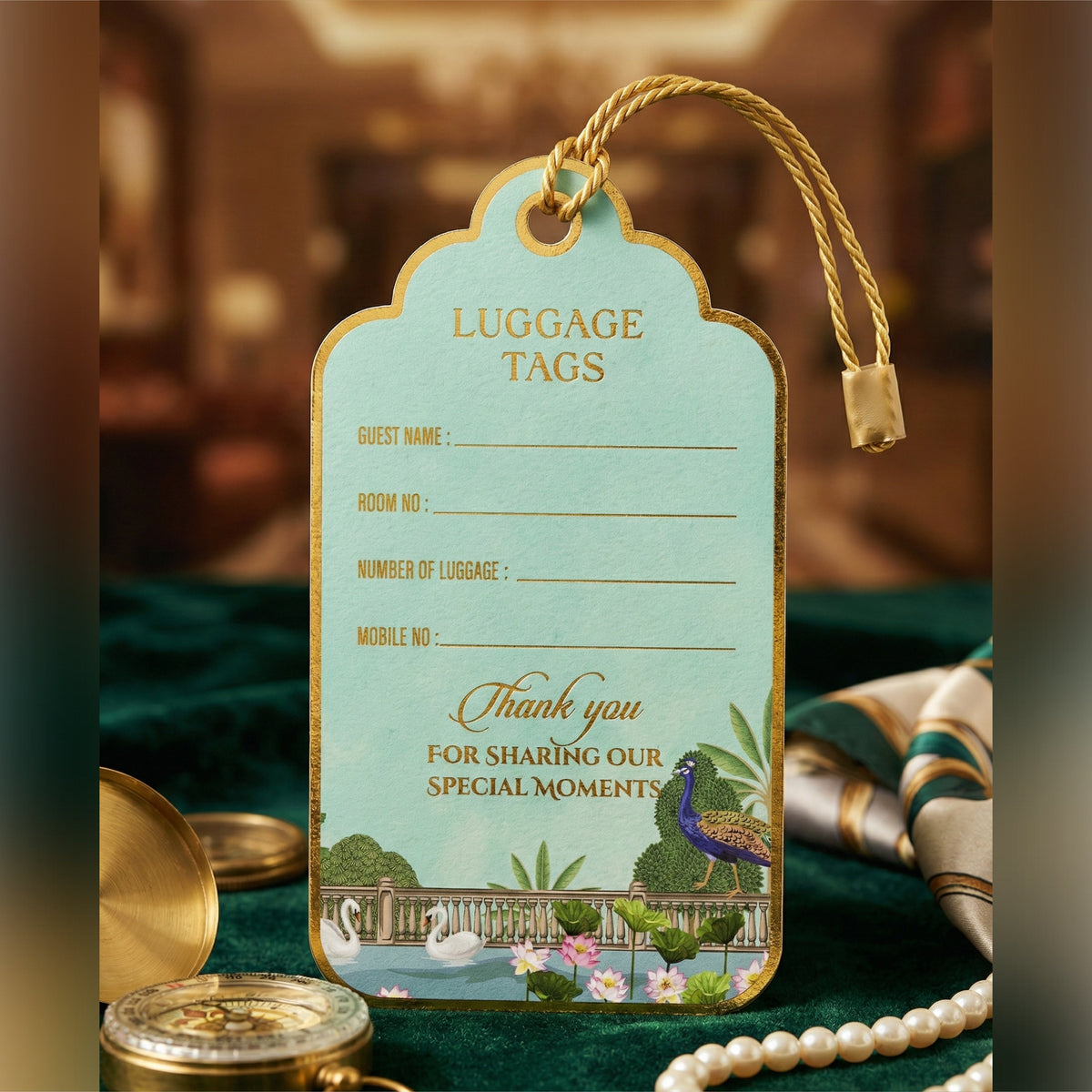 Gold Foil Luggage Tags for Wedding Traveling front view