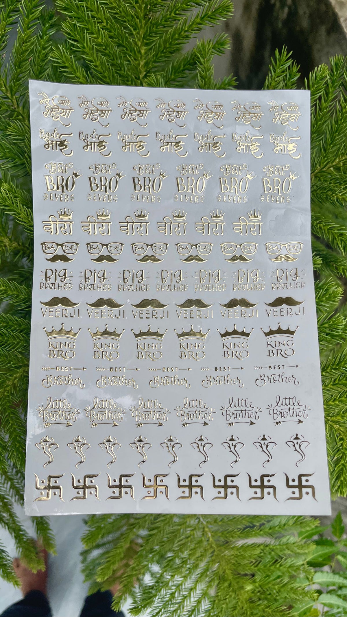 Golden Embossed Rakhi Resin Stickers gift presentation