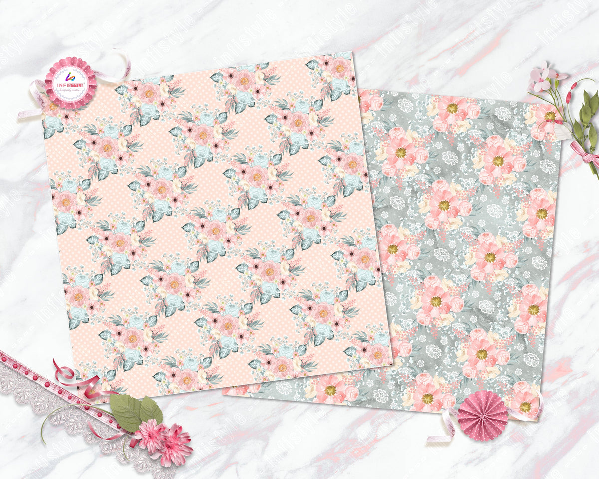 Pastel Paper Pattern Pack of 24 Sheet Flowers Stripes Pink photo 15