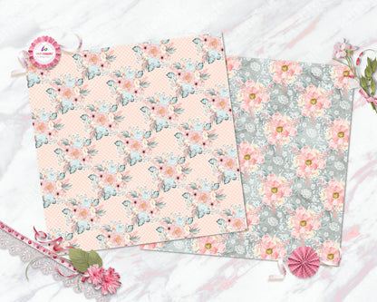 Pastel Paper Pattern Pack of 24 Sheet Flowers Stripes Pink photo 15