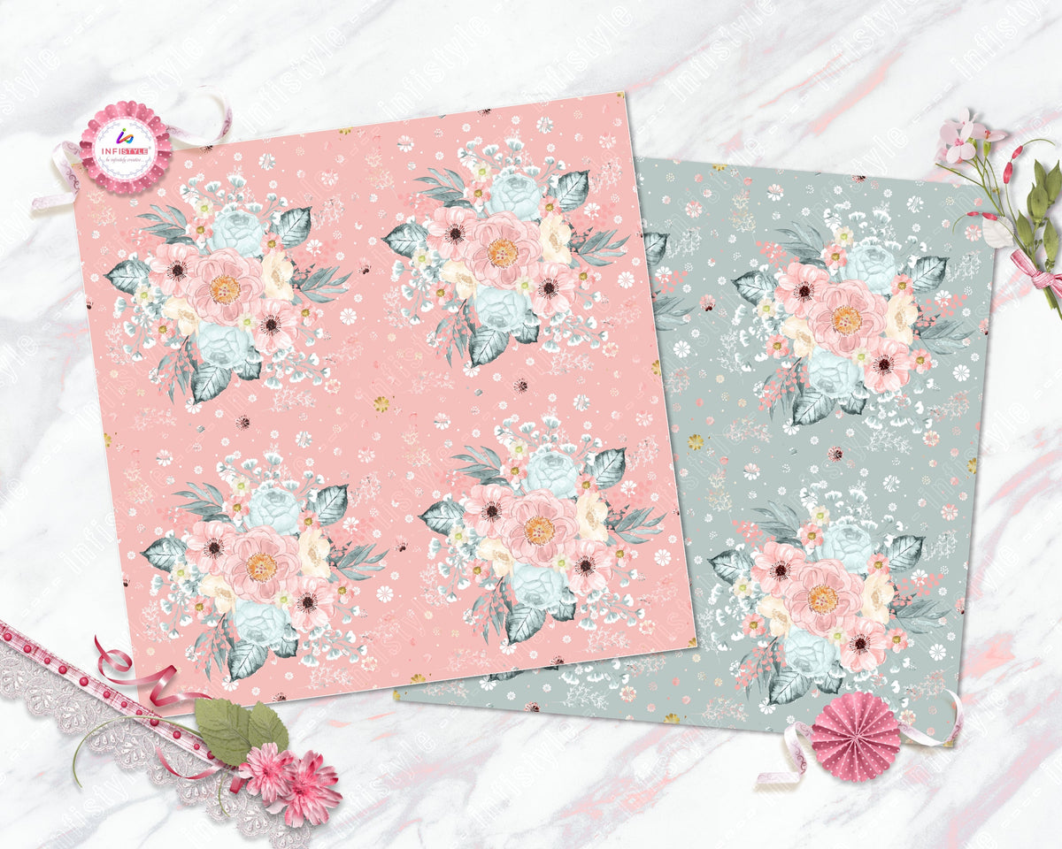 Pastel Paper Pattern Pack of 24 Sheet Flowers Stripes Pink photo 16