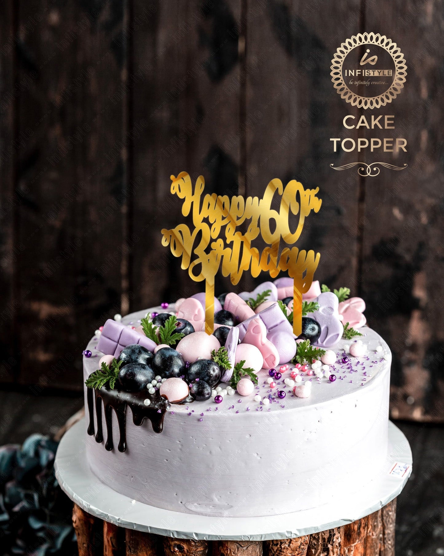 Golden 60th Birthday Acrylic Cake Topper