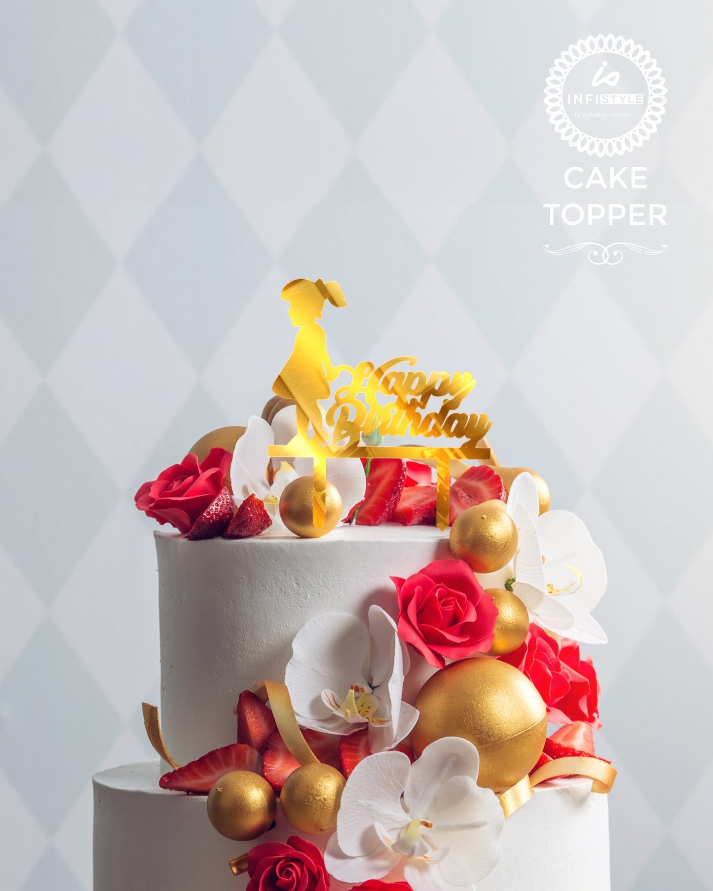 Happy Birthday Acrylic Golden Cake Toppers