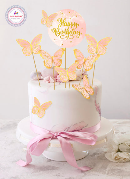 Butterfly Cake Toppers 8 Butterfly 1 Happy Birthday Party Decoration Cake Topper (PCT-01)