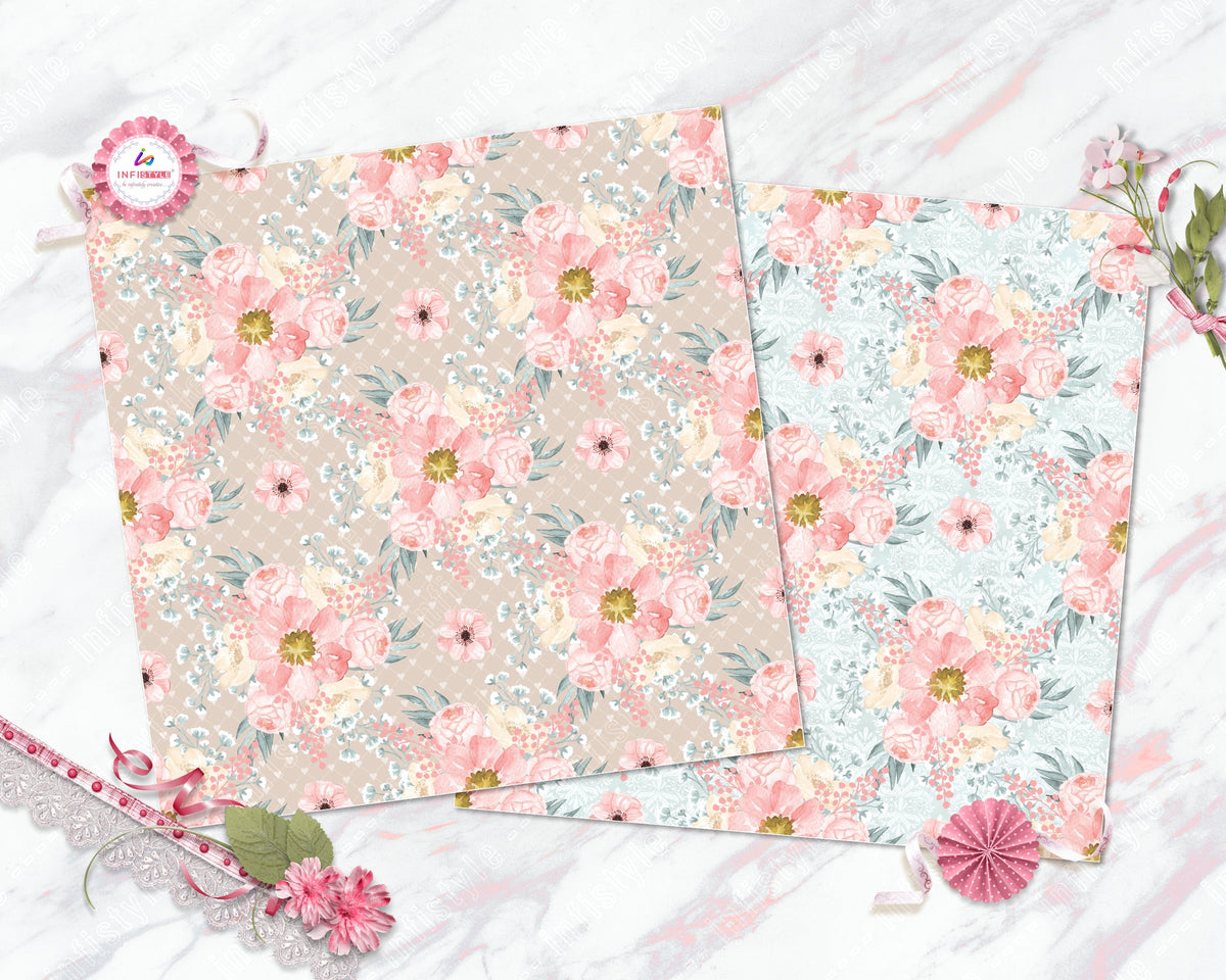 Pastel Paper Pattern Pack of 24 Sheet Flowers Stripes Pink photo 17