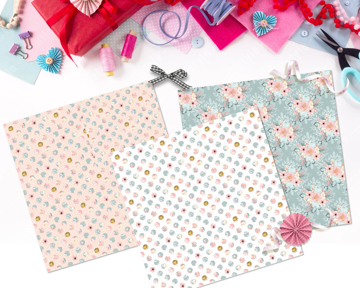 Pastel Paper Pattern Pack of 24 Sheet Flowers Stripes Pink photo 18