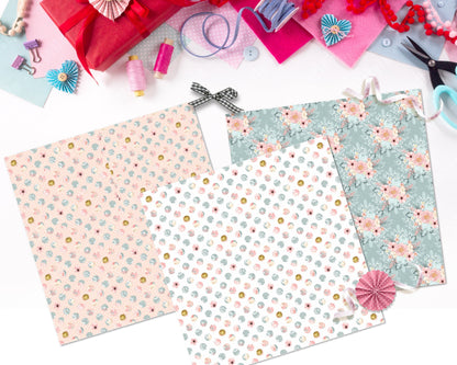 Pastel Paper Pattern Pack of 24 Sheet Flowers Stripes Pink photo 18