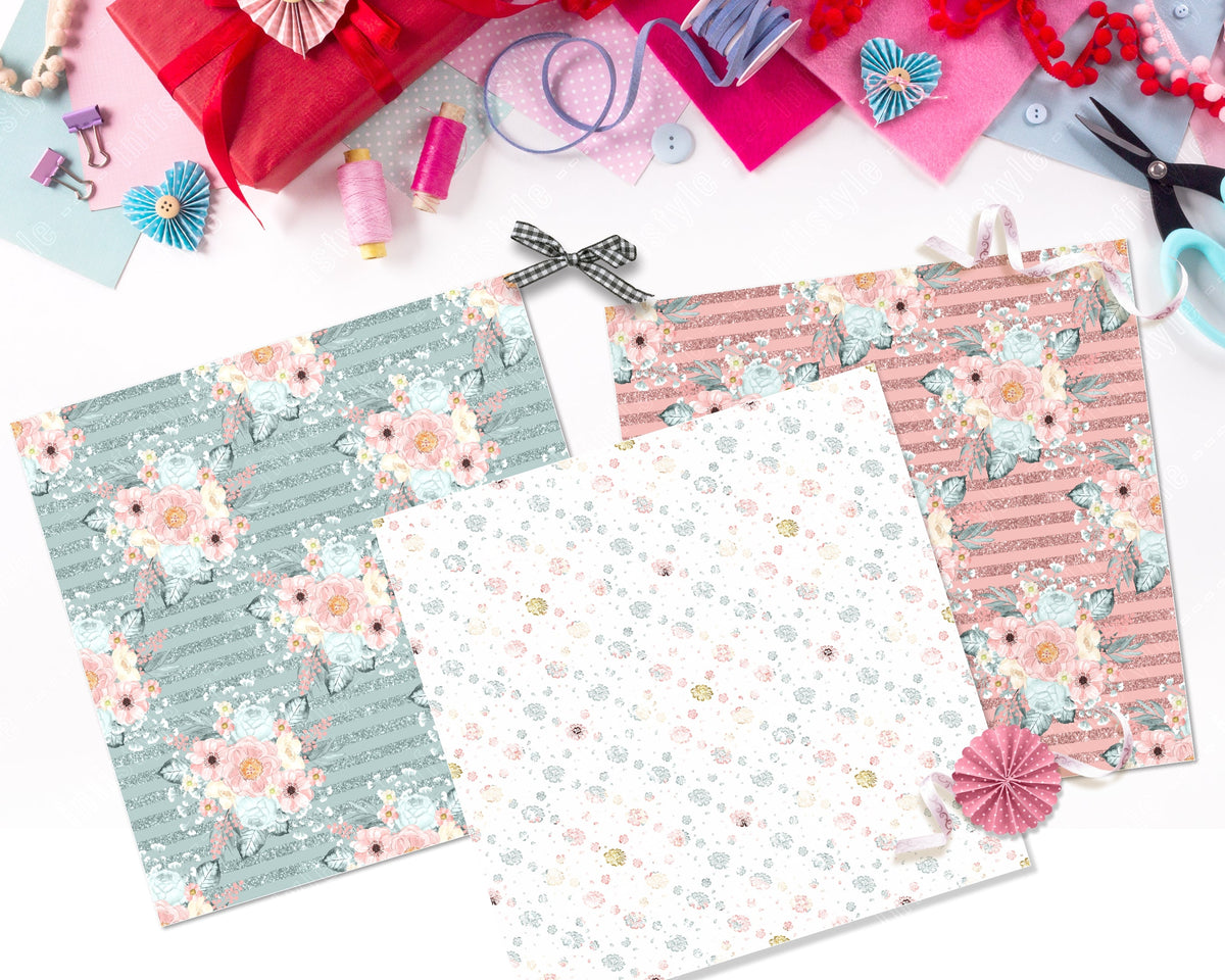 Pastel Paper Pattern Pack of 24 Sheet Flowers Stripes Pink photo 19