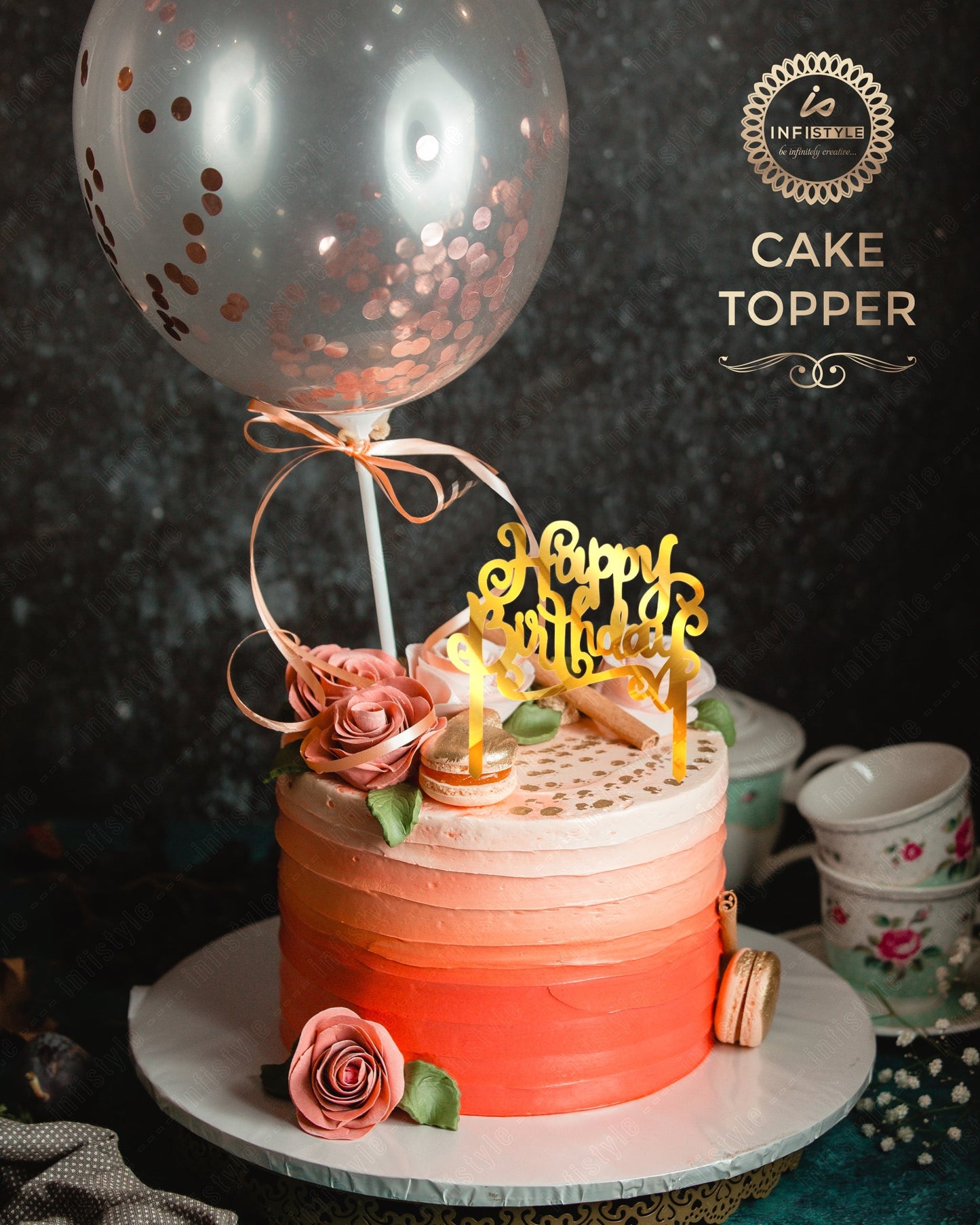 Happy Birthday Acrylic Golden Cake Toppers