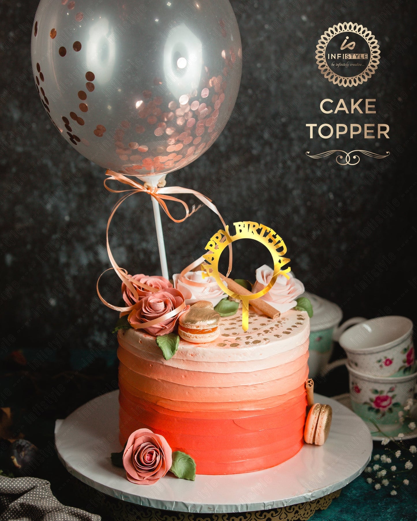 Happy Birthday Acrylic Golden Cake Toppers