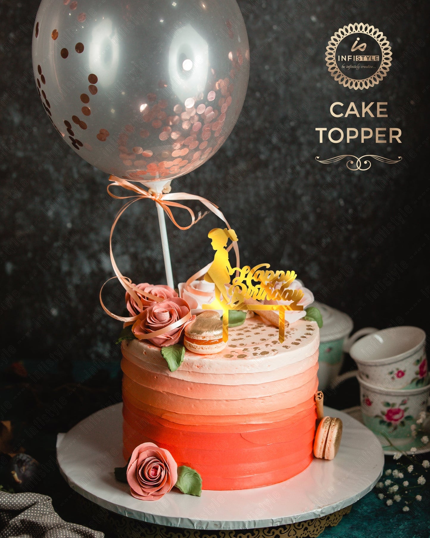 Happy Birthday Acrylic Golden Cake Toppers