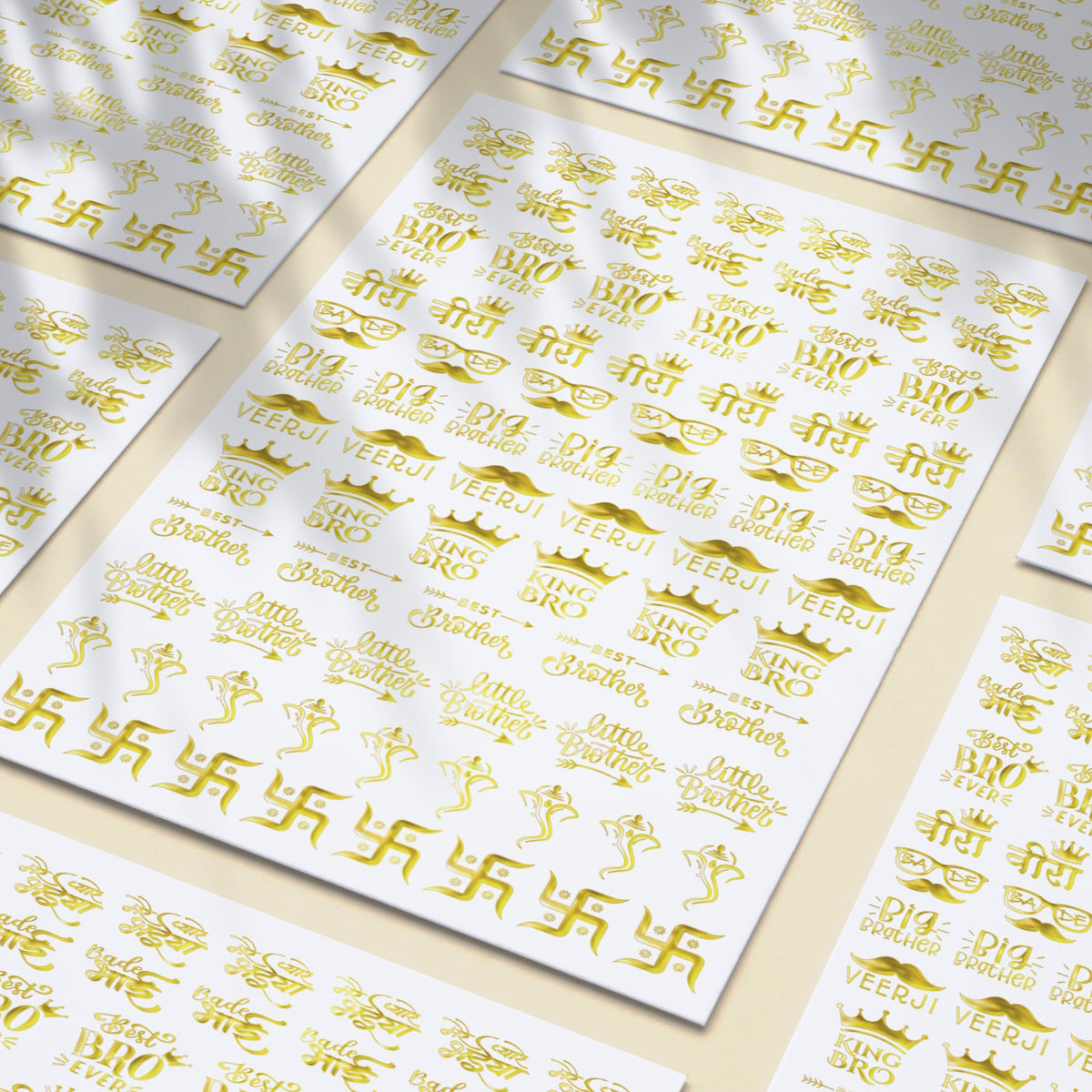 Golden Embossed Rakhi Resin Stickers front view