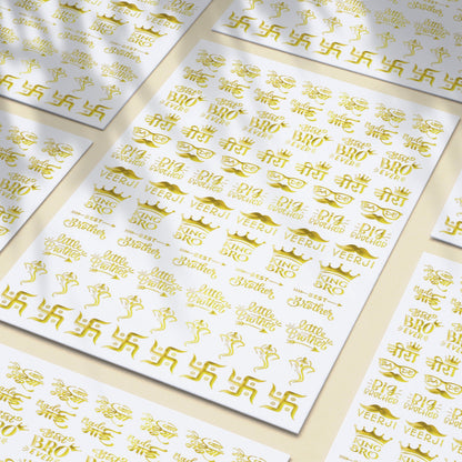 Golden Embossed Rakhi Resin Stickers front view