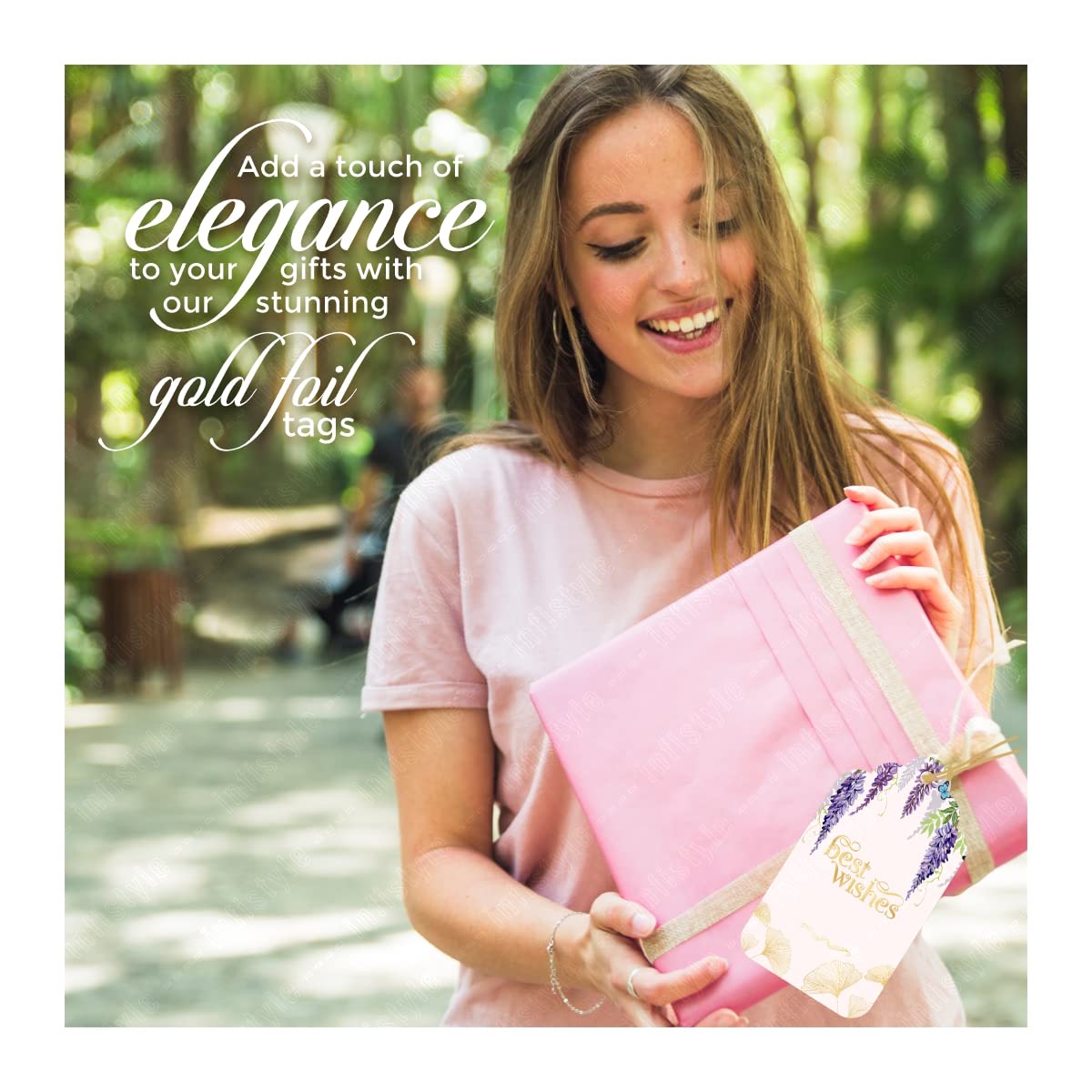 Customised Best Wishes Tags Gold Foil Tags Premium Violet Elegance design close-up