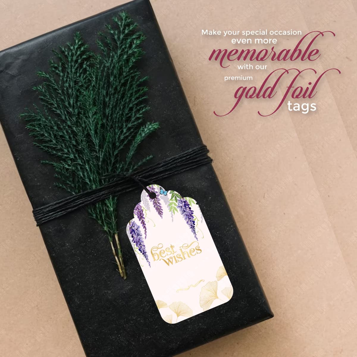 Customised Best Wishes Tags Gold Foil Tags Premium Violet Elegance photo 13