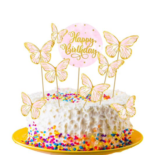 Happy Birthday Butterfly Cake Topper Set