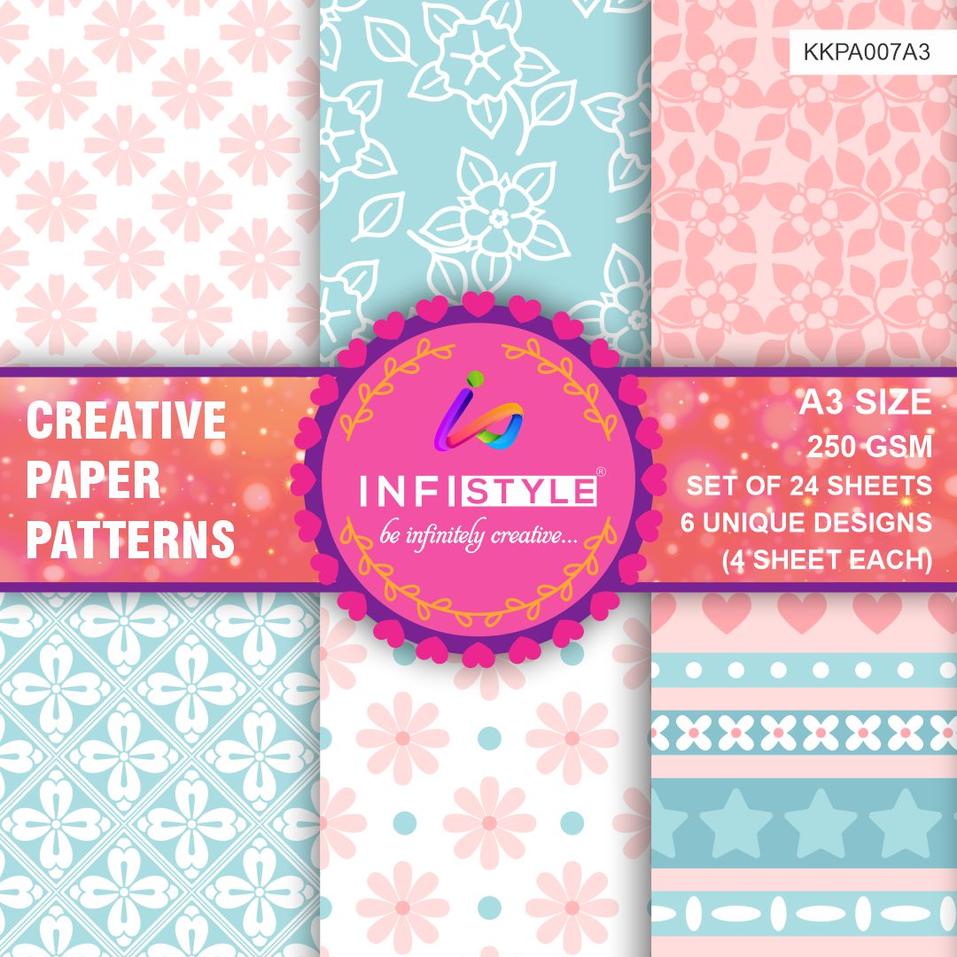 Scrapbooking Craft Paper Pack of 24 Creative Pattern Flowers Theme design close-up