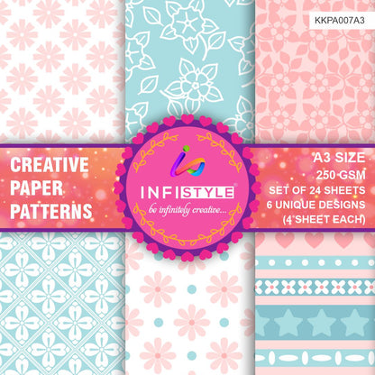 Scrapbooking Craft Paper Pack of 24 Creative Pattern Flowers Theme design close-up