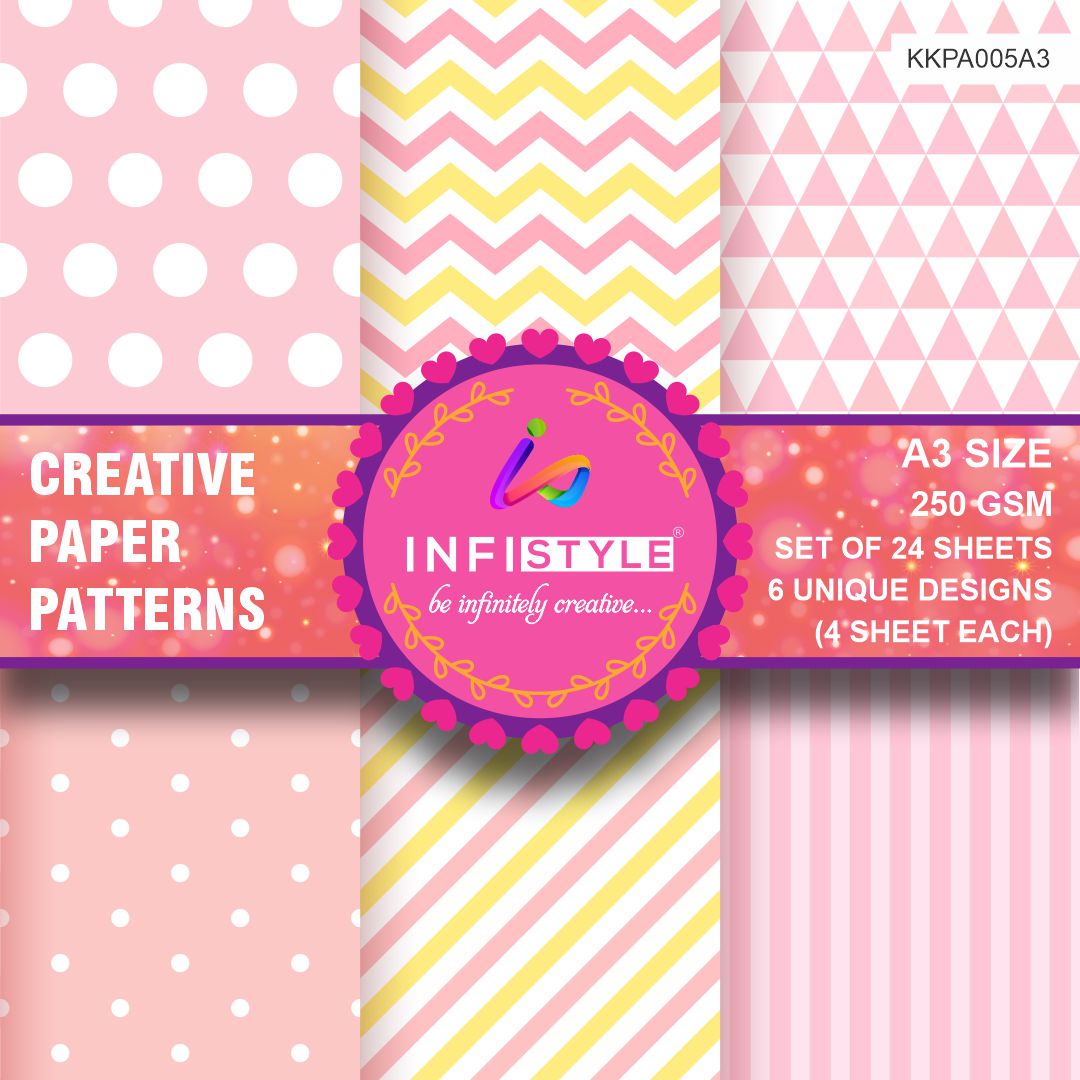 Scrapbooking Craft Paper Pack of 24 Creative Pattern Stripes Hues
