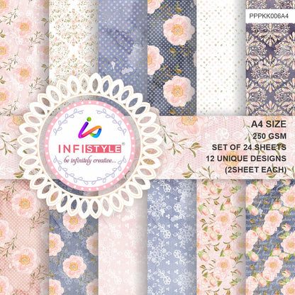 Pastel Pattern Paper 250 GSM Pack of 24 Vintage Florals gift presentation