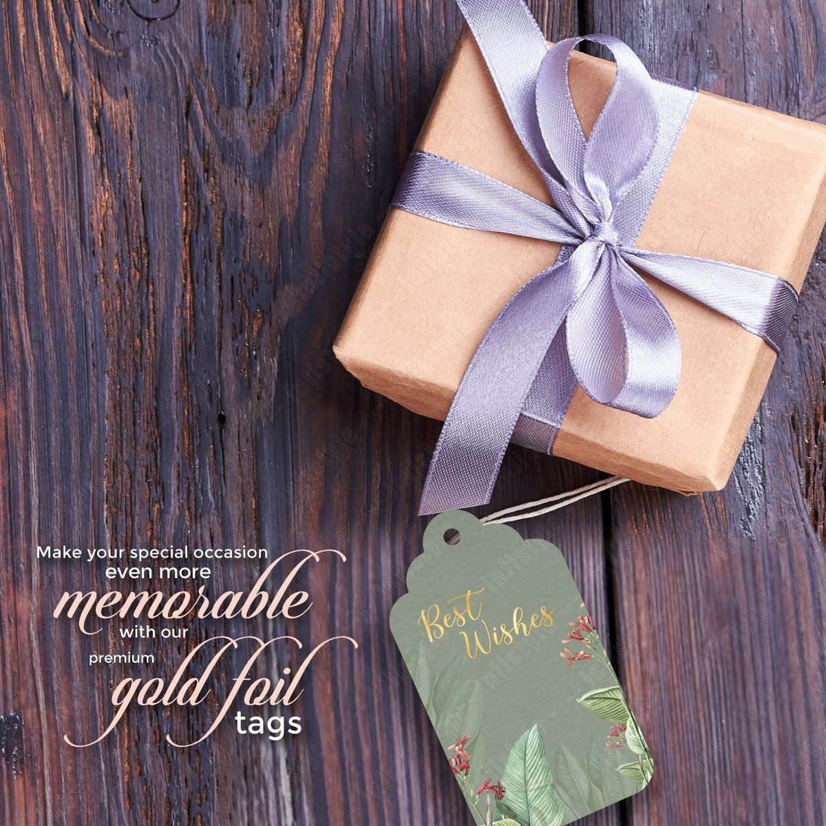 Best Wishes Tags Gold Foil Tags Premium Tropical front view