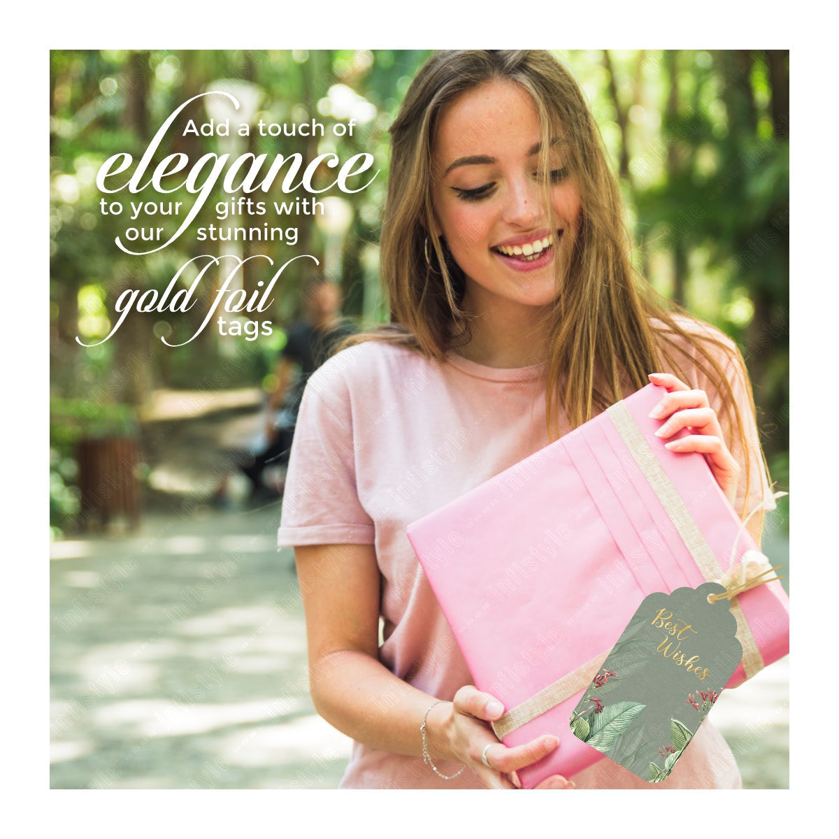 Best Wishes Tags Gold Foil Tags Premium Tropical design close-up