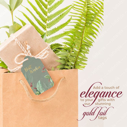 Best Wishes Tags Gold Foil Tags Premium Tropical styled flat lay