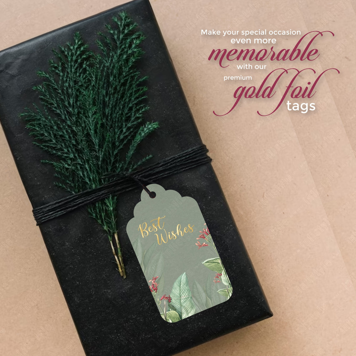Best Wishes Tags Gold Foil Tags Premium Tropical size and dimensions