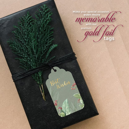 Best Wishes Tags Gold Foil Tags Premium Tropical size and dimensions