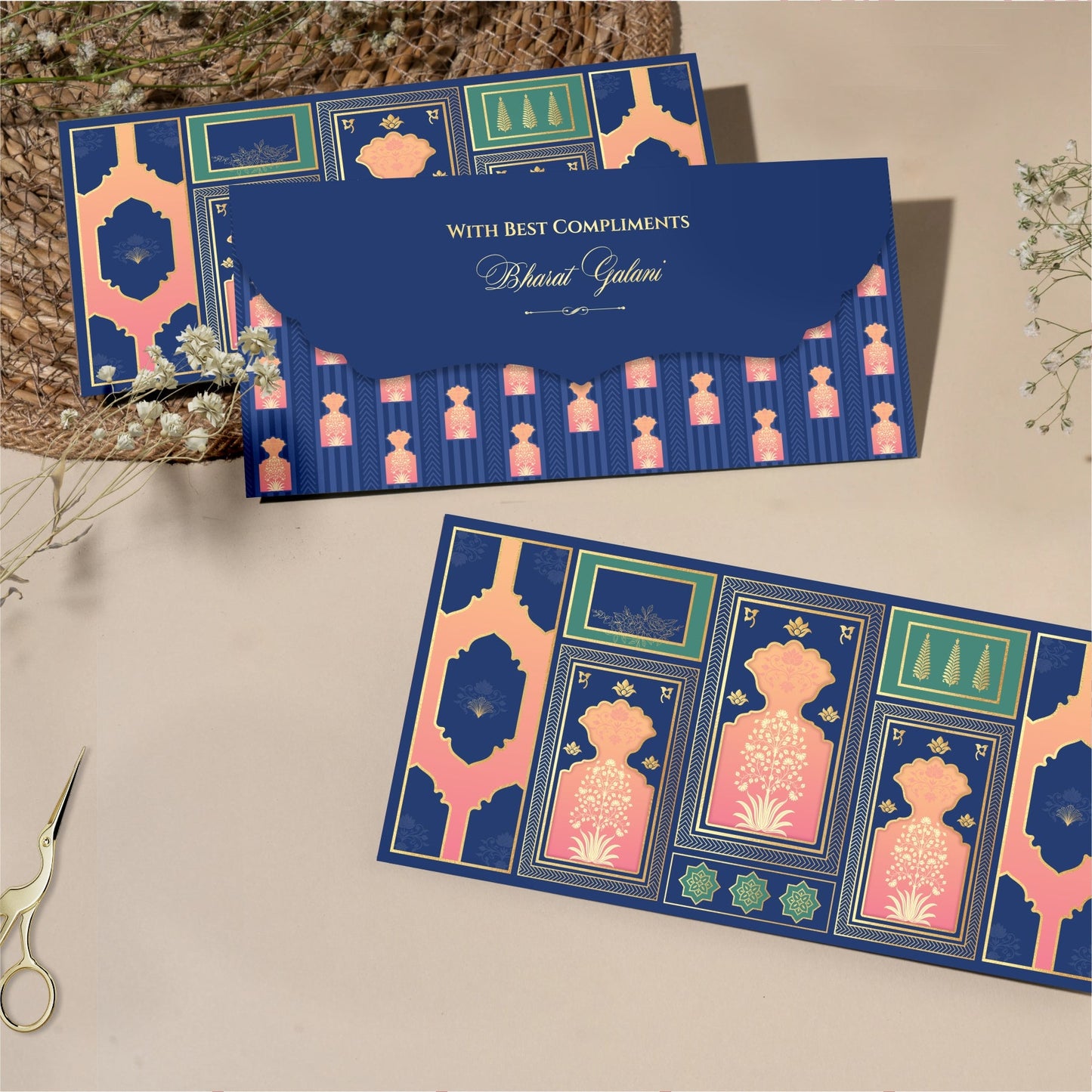 Luxury Money Envelope | Blue And Gold Motif
