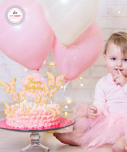 Butterfly Cake Toppers 8 Butterfly 1 Happy Birthday Party Decoration Cake Topper (PCT-05)