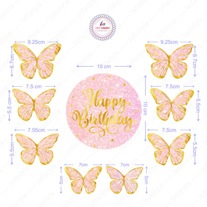 Butterfly Cake Toppers 8 Butterfly 1 Happy Birthday Party Decoration Cake Topper (PCT-05)