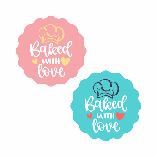 Baked with love Sticker Unique Shape Pink Blue