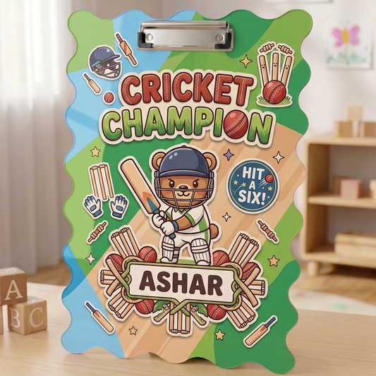 Customized Acrylic Examboard with Name | Personalized Name Examboard Cricket Theme