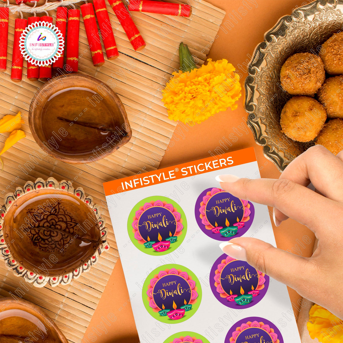 Happy Diwali Stickers for Return Gifts front view