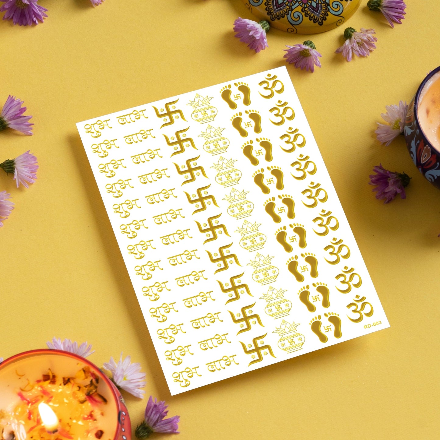 Diwali Golden Resin Stickers Transparent