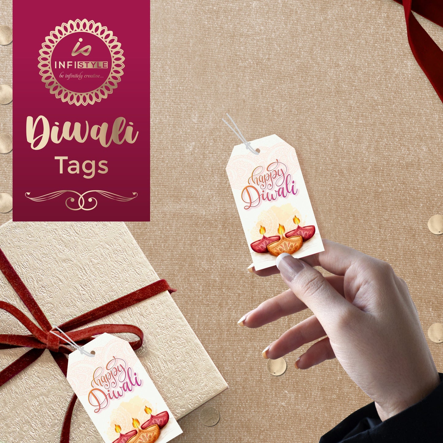 Happy Diwali Die Cut Shaped Tags