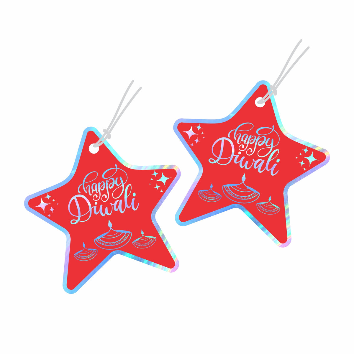 Happy Diwali Die Cut Shape Gift Tags Star Rainbow Foil