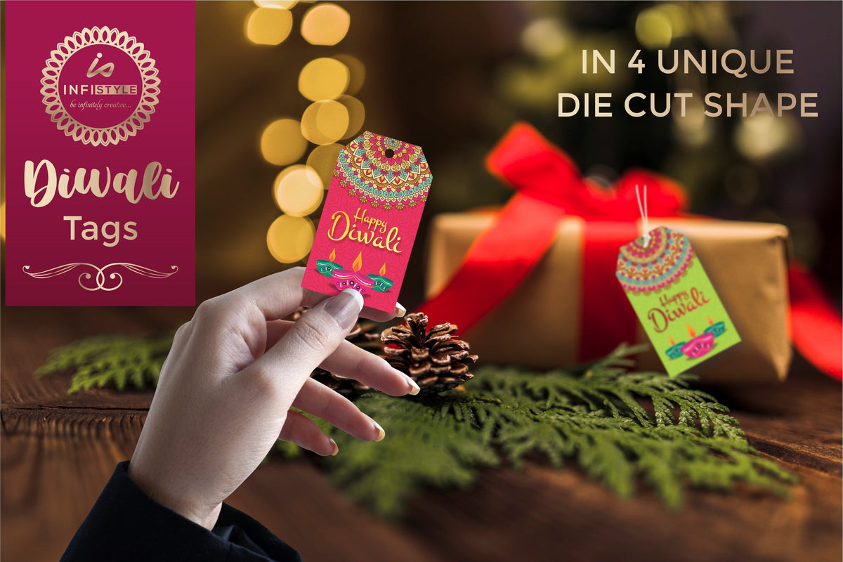 Happy Diwali Die Cut Shape 4 Gift Tags front view