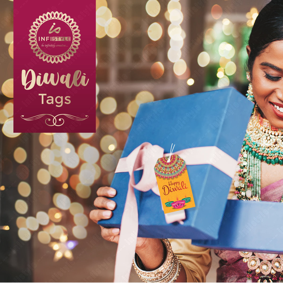 Happy Diwali Die Cut Shape 4 Gift Tags size and dimensions