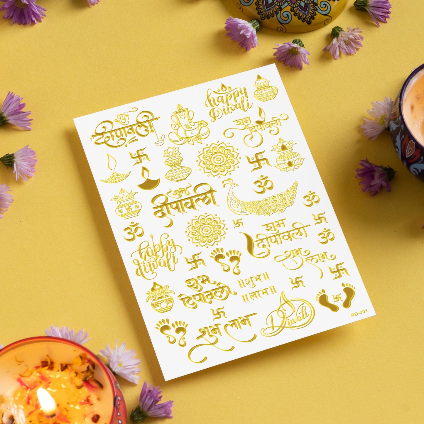 Gold Embossed Diwali Stickers Sheet