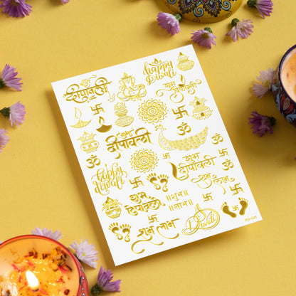 Gold Embossed Diwali Stickers Sheet