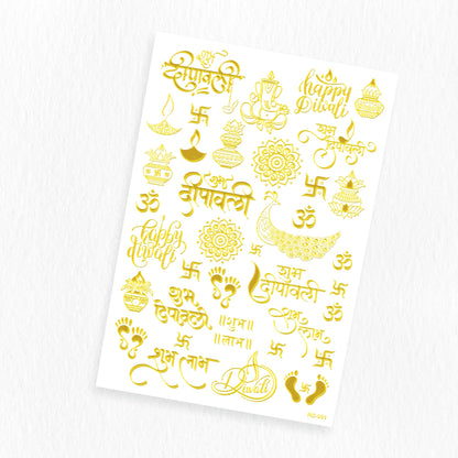 Gold Embossed Diwali Stickers Sheet