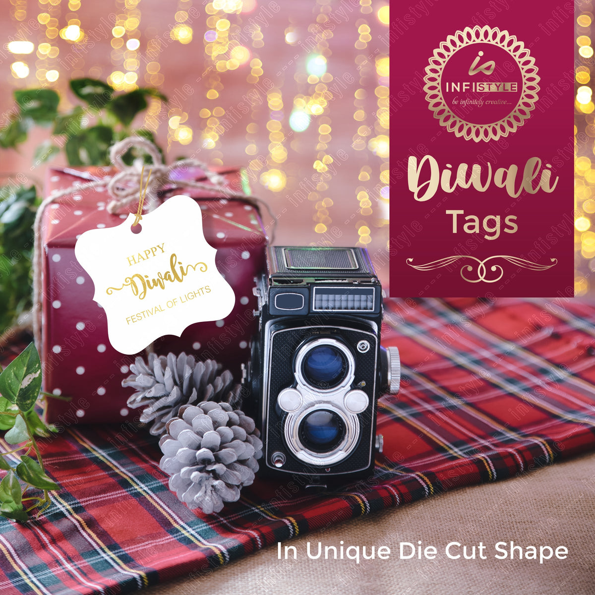 Happy Diwali Gold Foil Gift Tags Golden Elegance front view