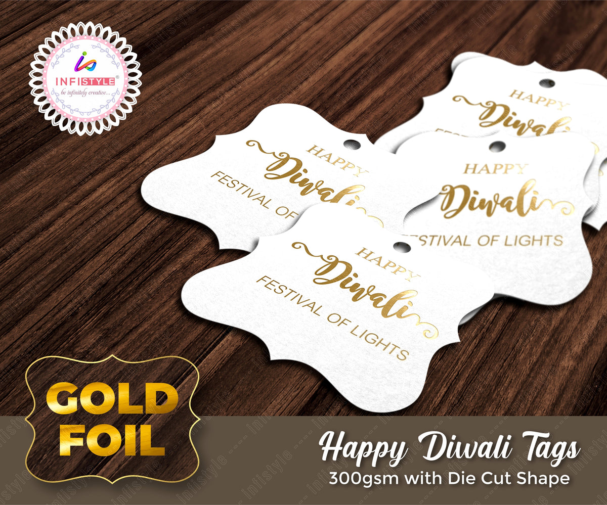 Happy Diwali Gold Foil Gift Tags Golden Elegance detail view