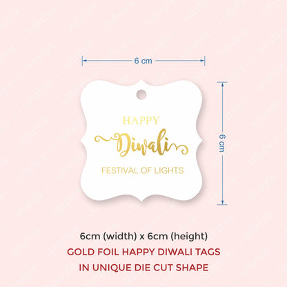 Happy Diwali Gold Foil Gift Tags Golden Elegance styled flat lay