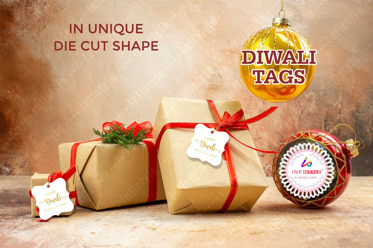Happy Diwali Gold Foil Gift Tags Golden Elegance size and dimensions