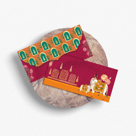 Pichwai Cow Design Maroon Envelope