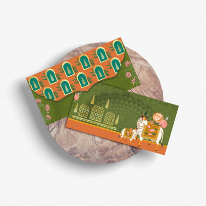 Pichwai Cow Temple Design Green Envelope