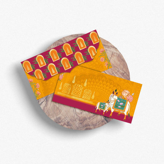 Pichwai Cow Temple Design Yellow Envelope